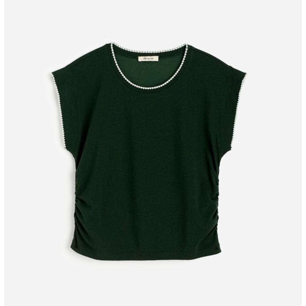 Madewell Side-Cinch Muscle Tee Womens L Summit Green Crew Neck Cap Sleeve Cotton
